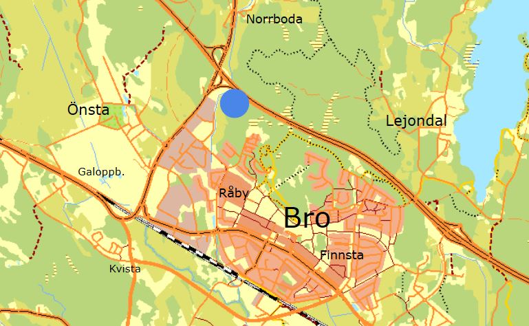 Karta över området med fördelningsstation i Bro