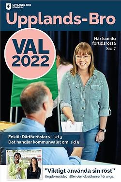 Bild på framsidan av informationstidningen med tema valet 2022. Glad tjej som röstar
