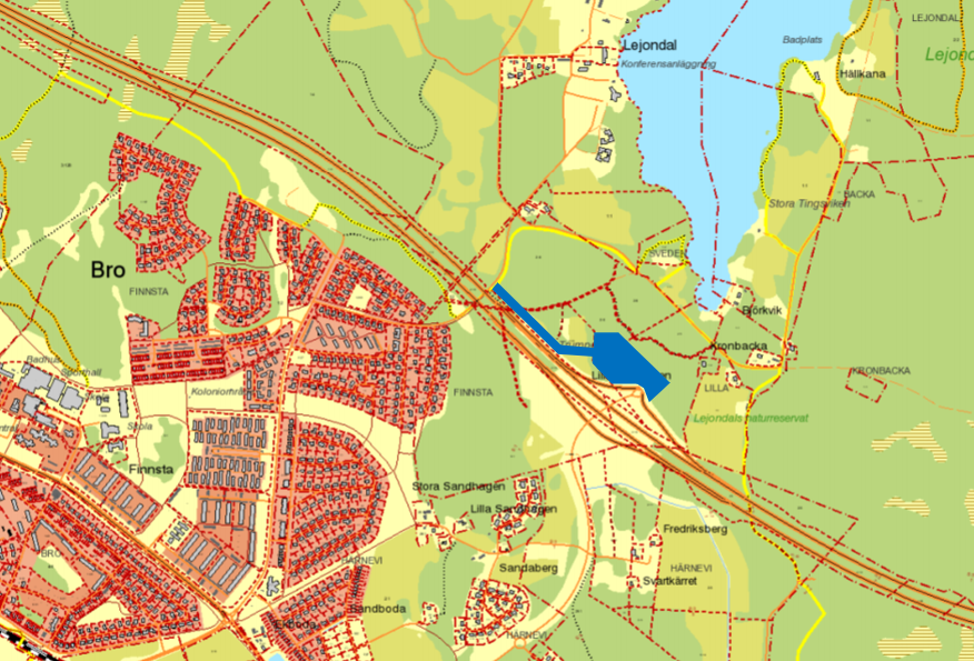 Planområdet markerat på kartan med blått