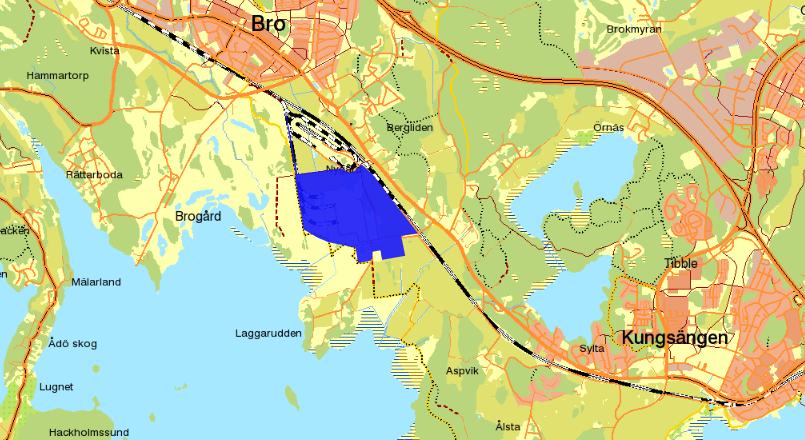 Planområdets läge på kartan markerat med blått