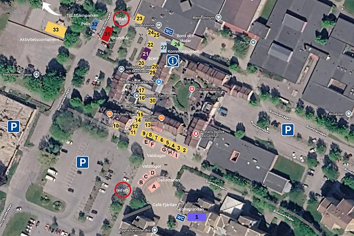 Platskarta Bro centrum