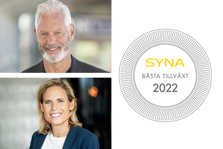 Fotokollage med Fredrik Kjos, Katarina Barter och logotyp för årets tillväxt 2022